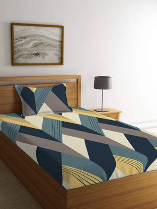 LOOMLYFE 210 TC Cotton Single Printed Fitted (Elastic) Bedsheet
