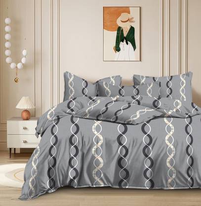 Ginnora 200 TC Cotton Blend King, Double Abstract Flat Bedsheet