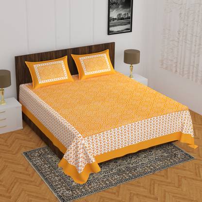 YASGH Cotton Double Flat 104 TC Jaipuri Prints Bedsheet
