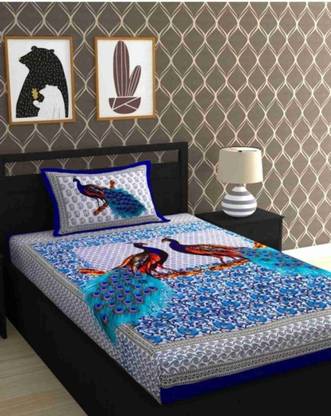 KAANY FAB 144 TC Cotton Single Jaipuri Prints Flat Bedsheet