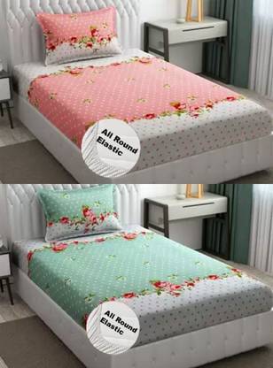 Nt@ub Cotton Single Fitted (Elastic) 210 TC Printed Bedsheet