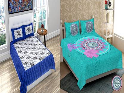 150 TC Cotton Double Jaipuri Prints Bedsheet