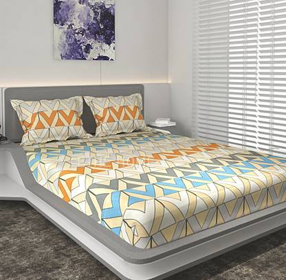 Ethe Home 280 TC Cotton Double Printed Fitted (Elastic) Bedsheet