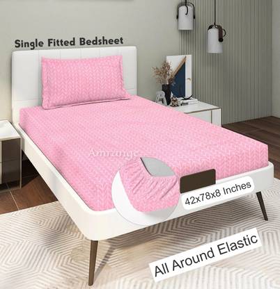 Amrange Cotton Single Fitted (Elastic) 190 TC Abstract Bedsheet