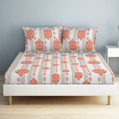 SPACES 132 TC Cotton Double Geometric Flat Bedsheet