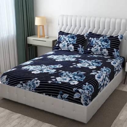 FINBIN Woolen King Fitted (Elastic) 240 TC Printed Bedsheet