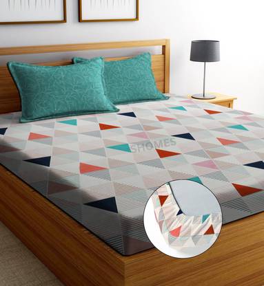 SHOMES Cotton Double, King Fitted (Elastic) 250 TC Floral Bedsheet