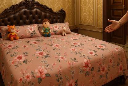Balajiclothes 200 TC Cotton Blend Double Floral Flat Bedsheet