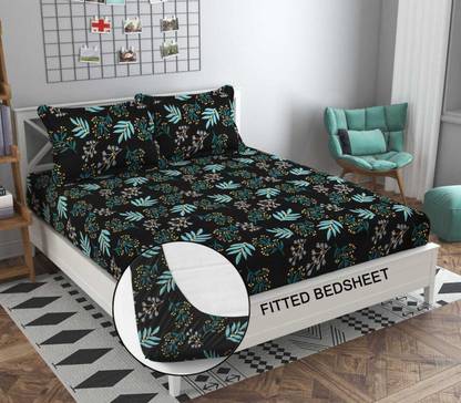 yatin fab 220 TC Cotton King Printed Fitted (Elastic) Bedsheet
