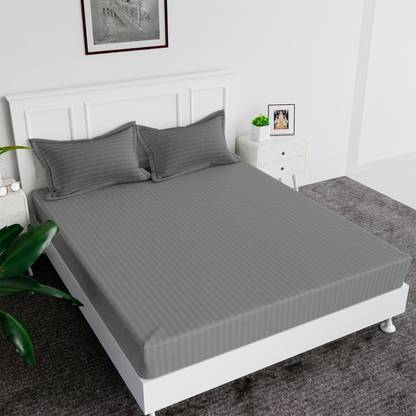 Rvans Creations 310 TC Satin King Striped Fitted (Elastic) Bedsheet