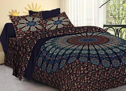 RAJDEVI JAIPUR PRINTS 351 TC Cotton King Printed Flat Bedsheet