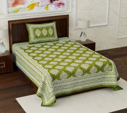 Dreamsoft 144 TC Cotton Single Jaipuri Prints Flat Bedsheet