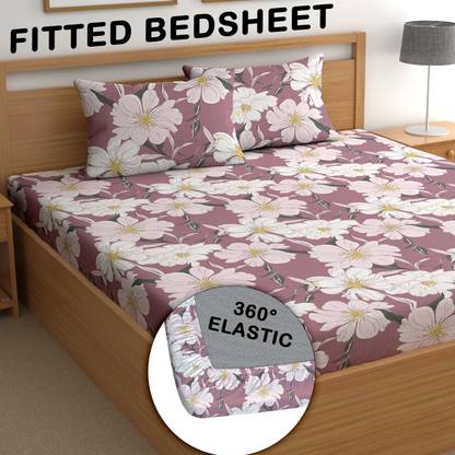 CG Homes 210 TC Microfiber King Printed Fitted (Elastic) Bedsheet