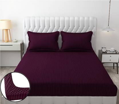 RADRUGS 280 TC Cotton Double Striped Fitted (Elastic) Bedsheet