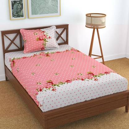 HOMYBEES 220 TC Cotton Single Abstract Fitted (Elastic) Bedsheet
