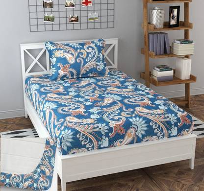 BLUEDOT Microfiber Single Fitted (Elastic) 160 TC Floral Bedsheet