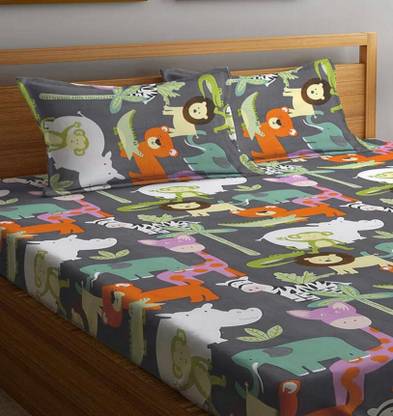 The Divine 450 TC Cotton Super King Printed Fitted (Elastic) Bedsheet