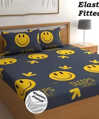 Decoreio 210 TC Cotton King Printed Fitted (Elastic) Bedsheet