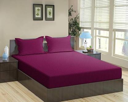 BLENZZA DECO 210 TC Cotton Double Striped Flat Bedsheet