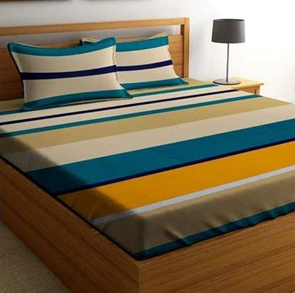 KRJD Cotton, Polycotton Double Fitted (Elastic) 180 TC Geometric Bedsheet