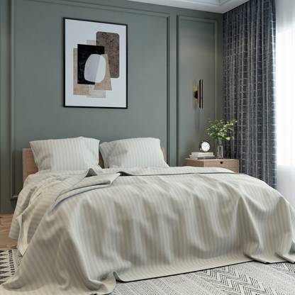 BELVOSTUM Microfiber Double Flat 280 TC Striped 1 Bedsheet with 2