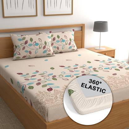CG Homes 180 TC Cotton Double Printed Fitted (Elastic) Bedsheet