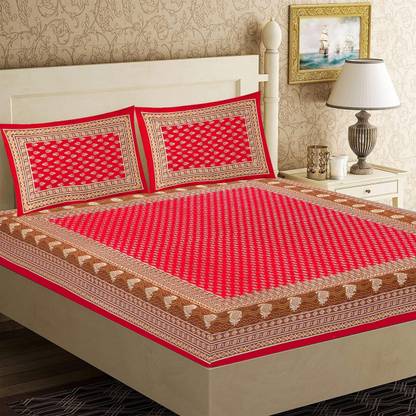 CLOTHSIDE 144 TC Cotton Double Jaipuri Prints Flat Bedsheet