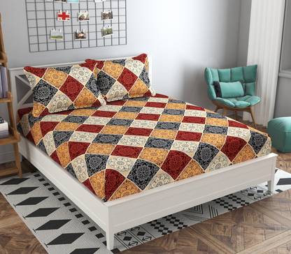 Prosseya 170 TC Cotton Double Checkered Fitted (Elastic) Bedsheet
