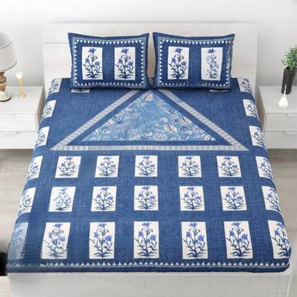 Sabita 340 TC Cotton Queen Jaipuri Prints Flat Bedsheet