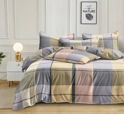 AVINYA 220 TC Cotton Single Checkered Fitted (Elastic) Bedsheet