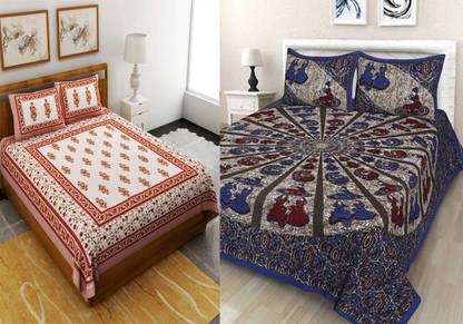 150 TC Cotton Double Jaipuri Prints Bedsheet