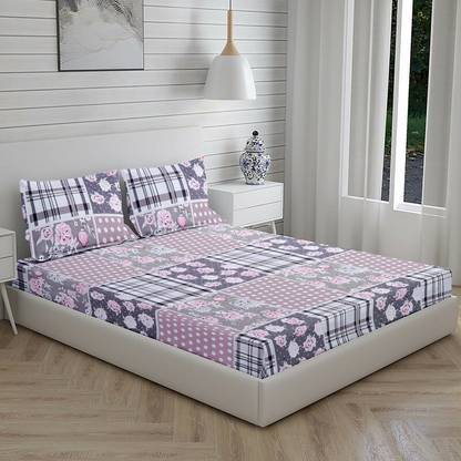 RUMFOT 280 TC Microfiber Queen, Double Floral Fitted (Elastic) Bedsheet