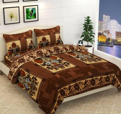Home Garage 160 TC Woolen Double 3D Printed Flat Bedsheet