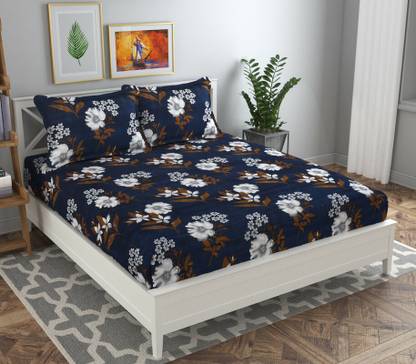 VAS COLLECTIONS 160 TC Microfiber Double Floral Flat Bedsheet