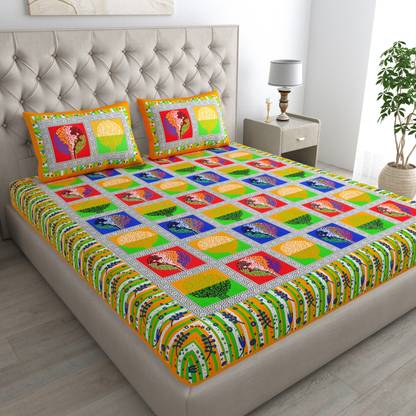 Cosito Cotton Double Flat 144 TC Jaipuri Prints Bedsheet