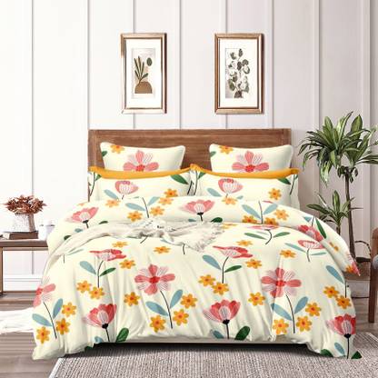 INDHOME LIFE 210 TC Cotton Queen Floral Fitted (Elastic) Bedsheet