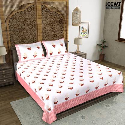 Jeevat 220 TC Cotton King Jaipuri Prints Flat Bedsheet