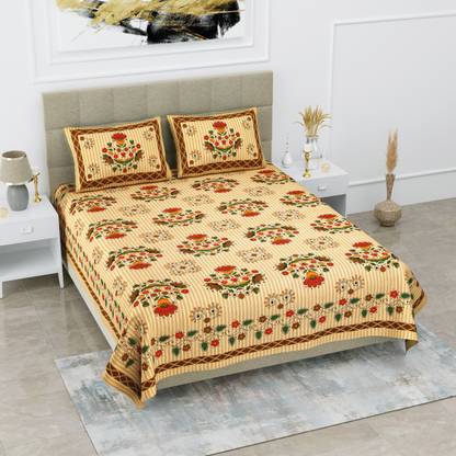 Loroco Cotton Queen Flat 104 TC Printed Bedsheet