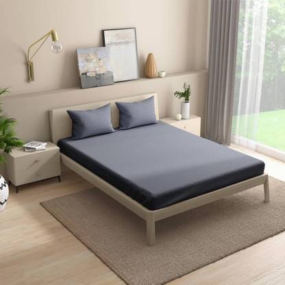 Wakefit 215 TC Cotton Queen Striped Fitted (Elastic) Bedsheet