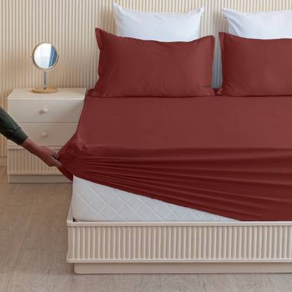 HOMEMONDE Cotton Single Fitted (Elastic) 210 TC Solid Bedsheet