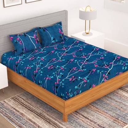 Bedspun 150 TC Microfiber Double Floral Flat Bedsheet