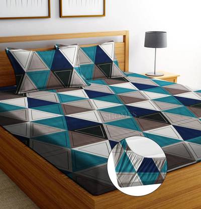 PLANO 250 TC Cotton Double, King Geometric Fitted (Elastic) Bedsheet