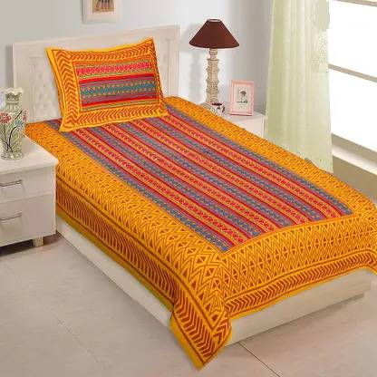 HOMEQUIPO 144 TC Cotton Single Printed Flat Bedsheet