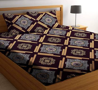 GACHDECOR Cotton King Fitted (Elastic) 280 TC Printed Bedsheet