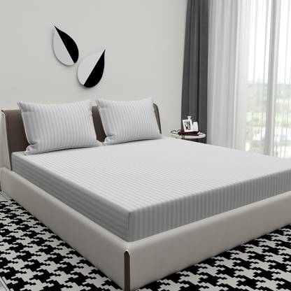 BELVOSTUM 180 TC Microfiber Double Striped Flat Bedsheet