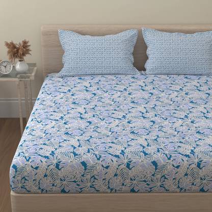 Huesland Cotton King Flat 144 TC Floral Bedsheet