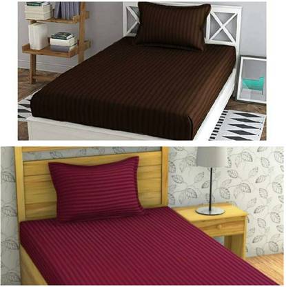 BLENZZA DECO 210 TC Cotton Single Striped Flat Bedsheet