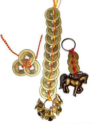 SHREENATHJI Good Luck Three Coin, Bell Hanging, Keychain Lucky Charm Bell Pull Ends