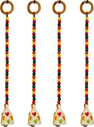 Asbox Hanging Ceramic Bells with Wooden Beads Rope Ringing Best in Price (pack 4) Bell Pull Ends