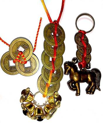 SHREENATHJI Good Luck Coin, Bell Haging, Keychain Set Bell Pull Ends
